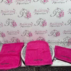 Queenwest Set of 4 towels makeup embroidery Vibrant Pink Makeup Towels pink bath